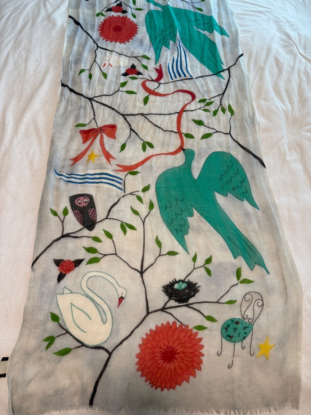 Handpainted Rebecca Rebouche Lightweight Wool Scarf - Picture 6 of 9